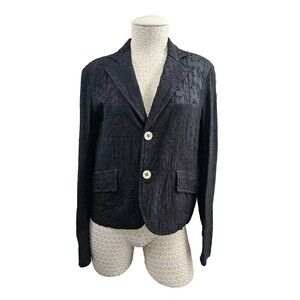 DMS Womens Medium Tricot Comme Des Garcons Black Embroidered Blazer Jacket Coat
